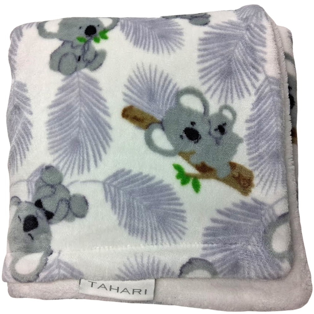 Tahari Koala Baby Blanket Plush White Purple Leaves Bow Tie 30x40 Security Soft